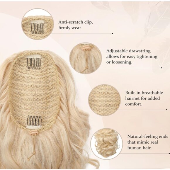Curly Hair Ponytail Extension Hairpiece 14" Medium Blonde with Highlights - Picture 3 of 5